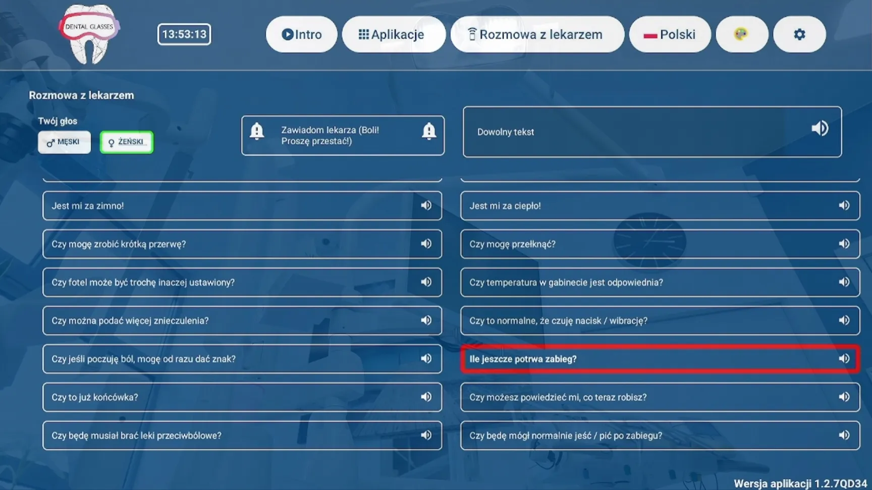 Moduł „Rozmowa z lekarzem” z gotowymi komunikatami i przyciskiem alarmowym
